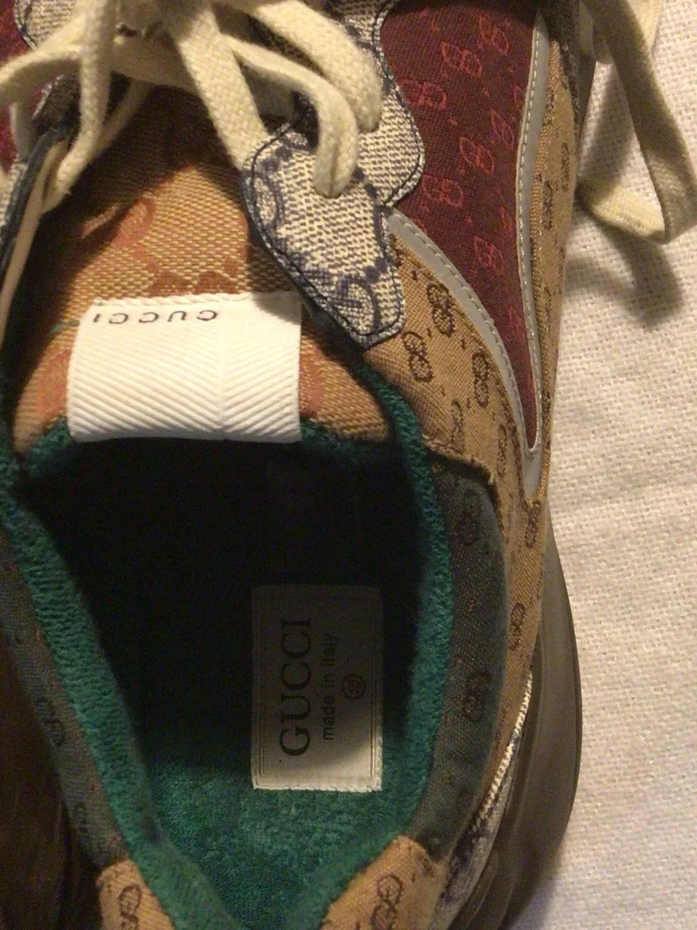 Gucci Burgundy, Beige and Teal Monogram Runner Sneakers